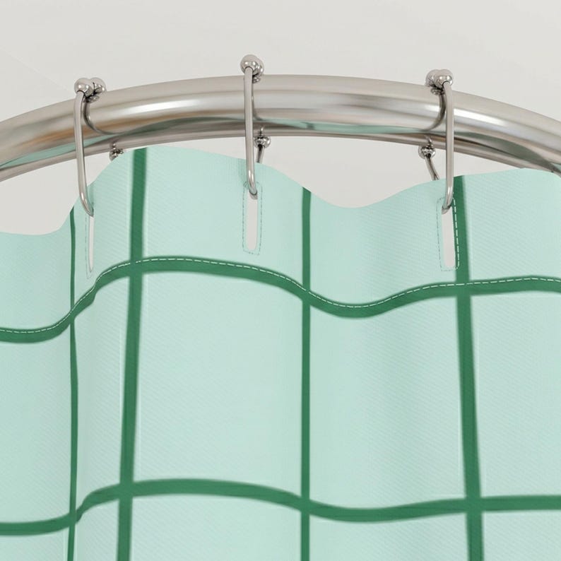 Mint Grid Design Beachy Shower Curtain Sea Foam Blue Bathroom Decor Modern Homeware Relaxed Vibe Retro Aesthetic Coastal Chic Gift Idea Nostalgic Mood Colorful Geometric Layout Bathroom Privacy Screen Textile Art Piece Durable Fabric Hanging Creative Interior Styling Concept Groovy 70s Inspired Motif Bright Cheerful Morning Routine Essential Bold Statement Piece Alternative Lifestyle Decorative Media High Resolution Art Piece Retro Inspired Style