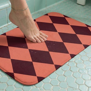 Argyle Print Retro Bath Mat Whimsical Decor Statement Rug Bathroom Abstract Art Functional Gift Idea Sophisticated Neutral Tones Boho Home image 15