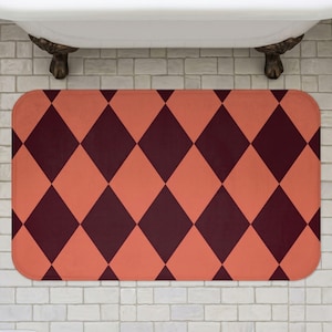 Functional Gift Idea Argyle Print Retro Bath Mat Whimsical Decor Statement Rug Bathroom Abstract Art Sophisticated Neutral Tones Boho Home Multicolored Linear Graphic Urban Dwelling Decoration Artistic Restroom Focal Point Eye Catching Pattern Work Functional Home Art Installation Sustainable Material Choice Versatile Decorating Option Bold Statement Piece Maximalist Interior Design Asset Trendy Dorm Decoration Whimsical Surrealist Composition
