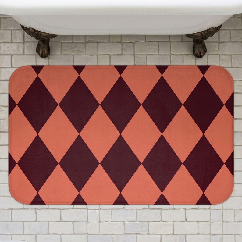 Functional Gift Idea Argyle Print Retro Bath Mat Whimsical Decor Statement Rug Bathroom Abstract Art Sophisticated Neutral Tones Boho Home Multicolored Linear Graphic Urban Dwelling Decoration Artistic Restroom Focal Point Eye Catching Pattern Work Functional Home Art Installation Sustainable Material Choice Versatile Decorating Option Bold Statement Piece Maximalist Interior Design Asset Trendy Dorm Decoration Whimsical Surrealist Composition