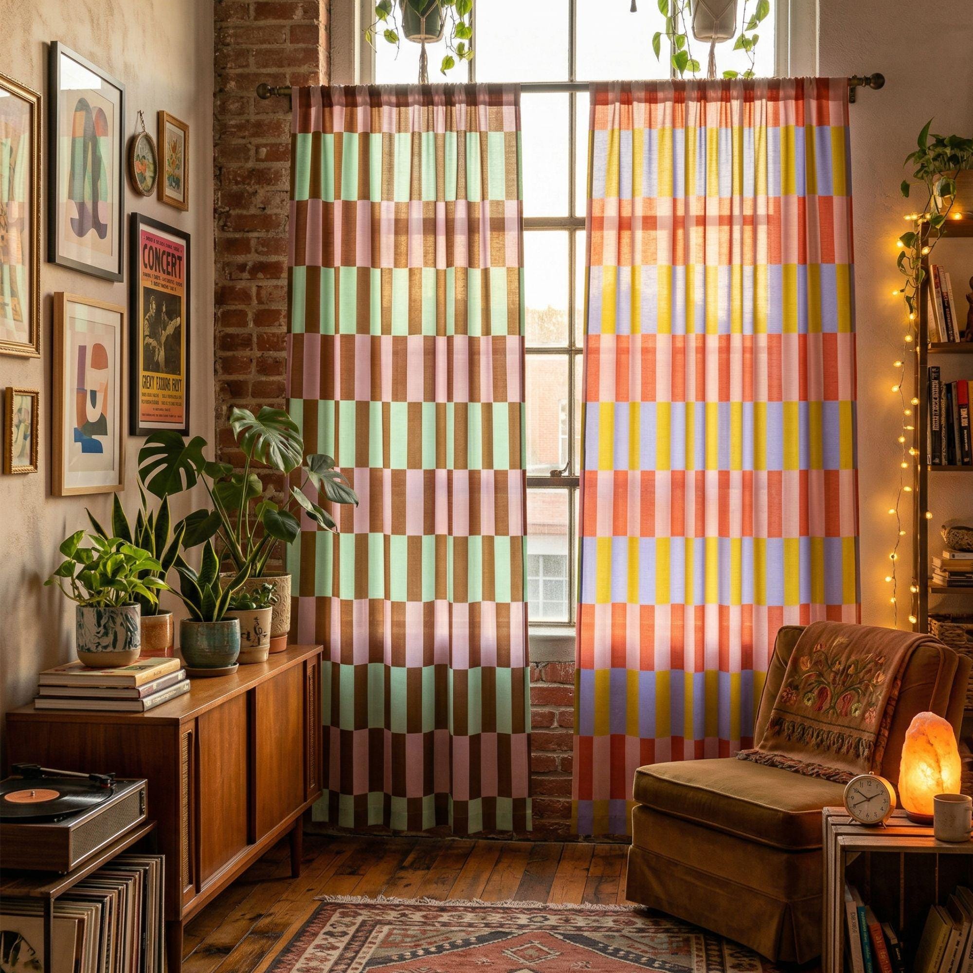 Colorblock Window Curtain Midcentury Nostalgia Living Room Maximalist ...