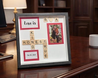 Personalized Love Story Shadow Box: Scrabble Tiles, Photo Keepsake