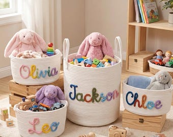 Cesta de juguetes personalizada, regalos para baby shower, regalos para niños, decoración de guardería, regalos para bebés, cesta con nombre personalizado, cesta de juguetes para niños, regalo con nombre de bebé, almacenamiento para el hogar