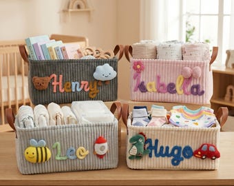 Panier cadeau bébé personnalisé, Panier prénom personnalisé en corde, Coffret cadeau baby shower, Coffret nouveau-né, Corbeille de rangement pour chambre de bébé, Souvenir de bébé