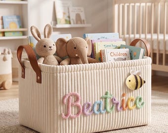 Aangepaste naam babymand, gepersonaliseerde opbergbak voor babykamer, mand cadeau babyshower, cadeauset pasgeboren, cadeau babyjongen meisje, organisator speelgoed