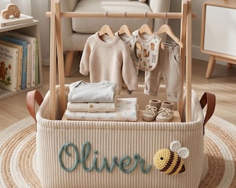 Panier cadeau bébé personnalisé, Panier prénom personnalisé en corde, Coffret cadeau baby shower, Coffret nouveau-né, Corbeille de rangement pour chambre de bébé, Souvenir de bébé