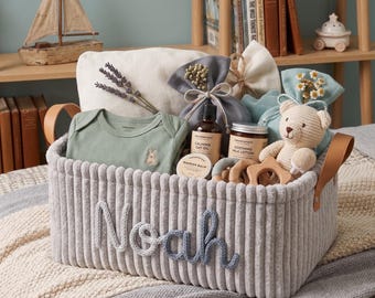 Cestino regalo personalizzato per neonati, cestino con nome personalizzato, set regalo per baby shower, scatola regalo per neonato, contenitore per la cameretta, ricordo per neonati