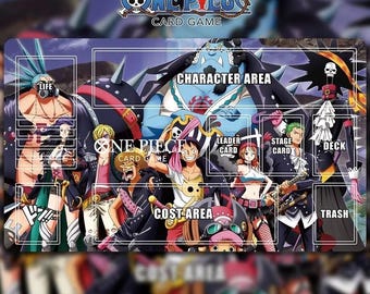 One Piece TCG Playmat | Standard 24x14" Card Game Mat with Zones | Luffy, Zoro, Sanji, Nami Futuristic Outfits | Tabletop Gaming Mat
