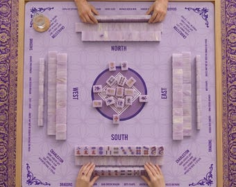 Purple Mahjong Mat with Instructions, Classic Lavender Board Game Table Mat with Charleston Rules, Non-Slip Noise Reduction Playing Surface