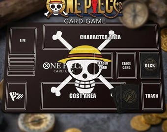 One Piece Card Game Playmat | Straw Hat Crew Jolly Roger TCG Mat with Zones | Luffy Anime Gaming Mat | Stitched Edge TCG Accessory
