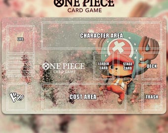 Tony Tony Chopper Playmat with Zones for One Piece TCG, Winter Cherry Blossom TCG Desk Mat, Custom Anime Trading Card Game Play Mat