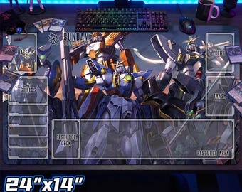 Gundam Card Game Playmat with Zones - 24x14" Gundam Wing TCG Card Mat & Desk Mat - Non-Slip Rubber Base GCG Gaming Accessory Gift for Fans