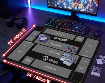 Duo Gundam TCG Playmat | 2 Player Card Game Battle Mat | Double Field Resource & Battle Zones | Two-Player Layout 600x600x2mm | Black