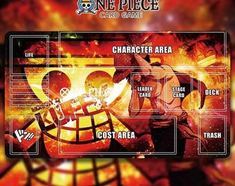 One Piece TCG Playmat - Monkey D. Luffy Gear 5 Sun God Nika Design - Custom Card Game Mat with Zones - High Quality Stitched Edge Gaming Mat