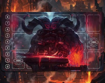 Ornn Arcana Riftbound LOL Playmat - League of Legends Inspired Trading Card Game - 24" x 14" inches (600 x 350 x 2 mm) Stitched Edges