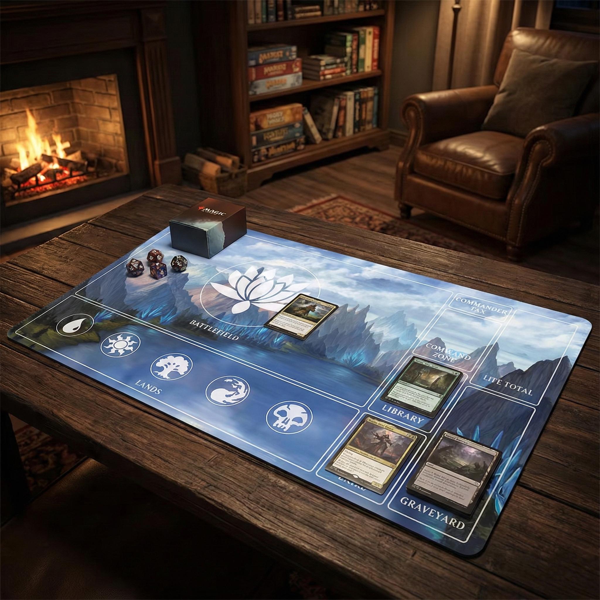 MTG Commander Playmat With Zones | Blue Lotus Mountain Landscape | EDH ...