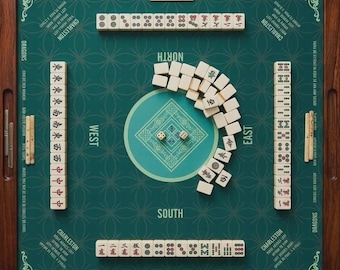 Mahjong Mat with Instructions and Charleston Rules | Elegant Green Board Game Table Protector | Nonslip Mahjong Playmat Gift for Players
