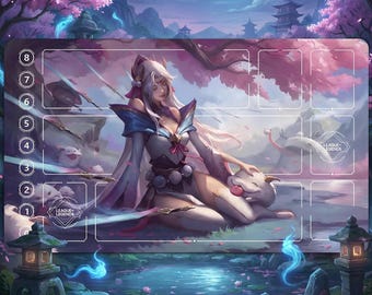 Irelia Spirit Blossom TCG Riftbound Playmat 24"x14" | League of Legends Inspired TCG Mat | MTG & Pokemon Card Game Mat with Stitched Edges