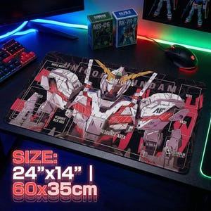 Unicorn Gundam TCG Playmat with Zones | 24x14 RX-0 Mecha Card Game Mat | GCG Accessories | Stitched Edges image 1