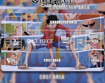 One Piece Card Game Playmat | Straw Hat Crew TCG Mat with Zones | Luffy & Nakama Custom Desk Mat | Anime Accessories | Non-Slip Rubber Base