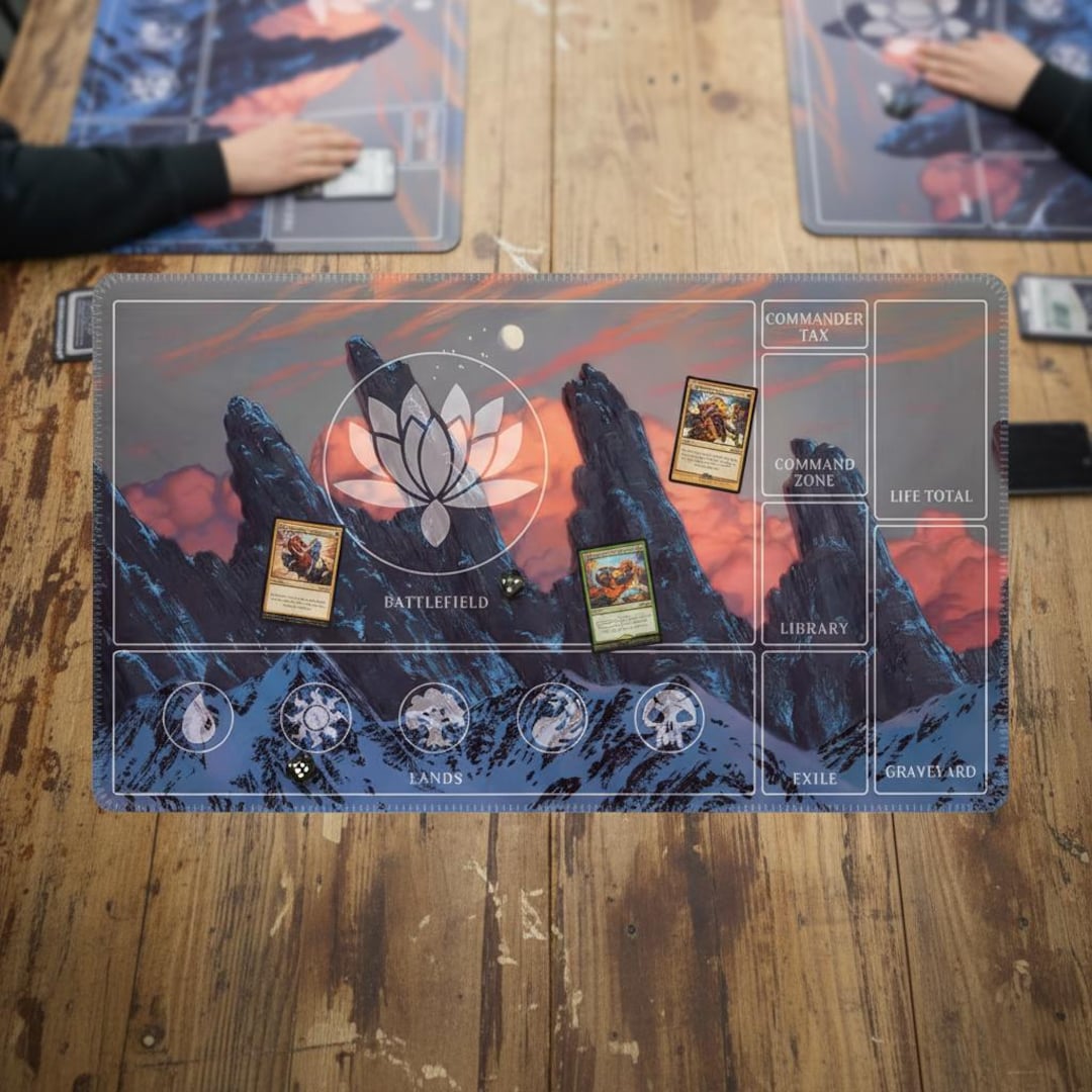 MTG Commander Playmat With Zones | Snowy Mountain Sunset Art | Magic ...