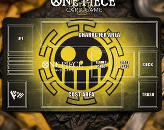 One Piece TCG Playmat with Zones - Trafalgar Law Heart Pirates Design - Anime Card Game Mat - OPTCG Gaming Mat - Custom TCG Accessories