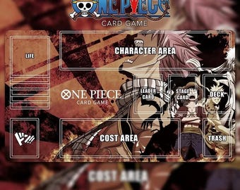 Custom Anime Crossover Playmat for One Piece TCG - OPTCG Mat with Zones - Natsu, Luffy, Naruto, Gintoki Multiverse Design - 24" x 14"