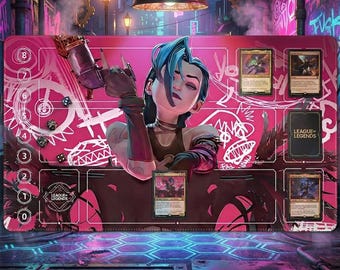 Jinx Arcana Riftbound LOL Playmat - League of Legends Inspired Trading Card Game - 24" x 14" inches (600 x 350 x 2 mm) Stitched Edges