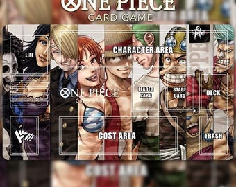 One Piece Card Game Playmat - Straw Hat Pirates Luffy & Crew - OPCG TCG Mat with Life, Leader, and DON! Zones - Custom Anime Gaming Desk Mat