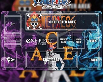 Portgas D. Ace One Piece TCG Playmat - Custom Card Game Mat with Zones - Fire & Smoke Ace Anime Desk Mat - High Quality TCG Accessories