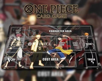 One Piece Card Game Playmat | Luffy, Naruto, Ichigo, Natsu, Zoro | Custom TCG Desk Mat with Zones | Gear 5 & Shonen Jump Fan Gift | 24 x 14"