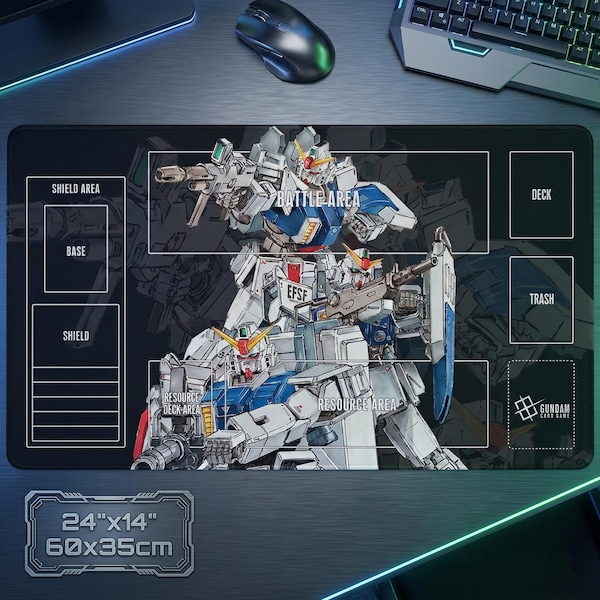 Gundam RX-79 Mecha Playmat, Card Game Desk Mat, 24x14 Inch Gaming Surface