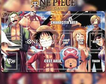 One Piece TCG Playmat - Straw Hat Pirates Crew Design - Trading Card Game Mat with Zones - Anime Desk Mat - Large TCG Gaming Mousepad