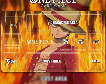 One Piece TCG Playmat with Card Zones, Fiery Luffy Custom Desk Mat, Anime TCG Play Mat for One Piece Card Game, Anime Gift for Gamers