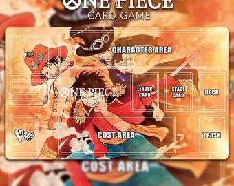 One Piece Card Game Playmat - ASL Brothers Luffy Ace Sabo TCG Desk Mat with Game Zones - High Quality Anime TCG Accessories - 24x14 Card Mat