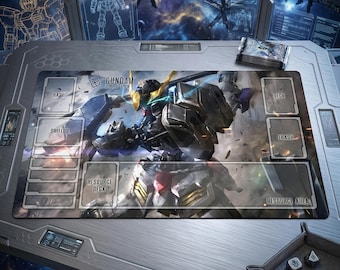 Tappetino da gioco Barbatos Gundam TCG, tappetino per gioco di carte Gundam con zone, tappetino da scrivania Mecha 24x14, tappetino da gioco fantascientifico Mobile Suit, regalo Iron-Blooded Orphans