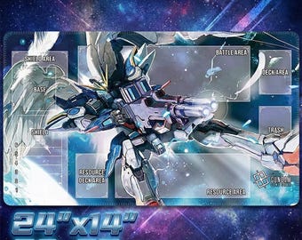 Wing Gundam Zero TCG Playmat with Zones | Gundam Card Game Mat 24x14 | Mobile Suit Mecha Art Desk Mat | Tabletop Gaming Gift for TCG Fans