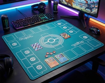 Duo Pokemon Playmat | 2 Player TCG Battle Mat | Double Field Resource & Battle Zones | Two-Player Layout | 24 x 24 inches