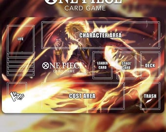 Sanji One Piece TCG Playmat with Card Zones | Vinsmoke Sanji Custom Desk Mat | One Piece Card Game Accessory | Gaming Mat Layout