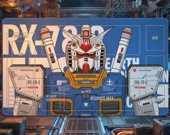 RX-78-2 Gundam TCG Playmat 24x14", Mobile Suit Desk Mat, Stitched Edges, Non-Slip Rubber, Pro Card Game Pad 600x350x2mm, Fan Art Gamer Gift