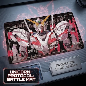 Unicorn Gundam TCG Playmat with Zones | 24x14 RX-0 Mecha Card Game Mat | GCG Accessories | Stitched Edges image 3