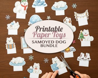 Samoyed Dog Printable Paper Toy Kit | Diorama Craft Activity Cut Outs
