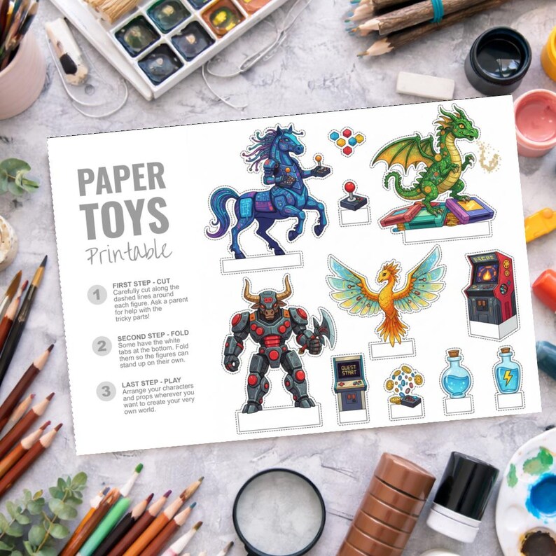 Paper Mythic Mythic Arcade Printable Paper Toy Bundle | Digital Cut Outs Craft ...