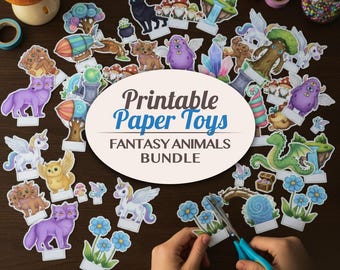 Paper Pets Fantasy Animals Printable Paper Toy Bundle - Magical 3D Mythical Set - Enchanted Creature Craft Activity Diorama Craft
