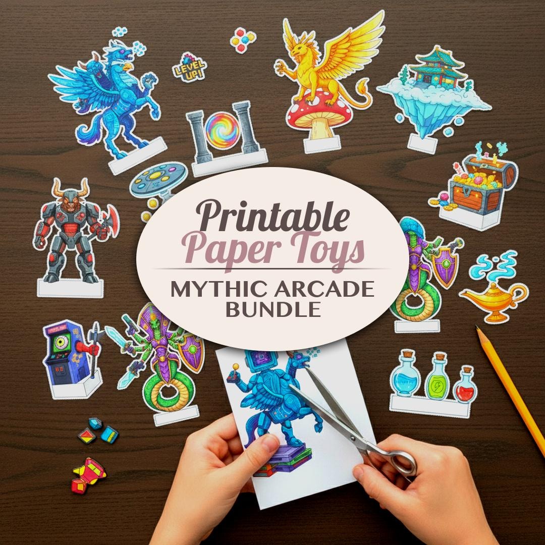 Paper Mythic Mythic Arcade Printable Paper Toy Bundle | Digital Cut Outs Craft ...