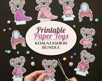 Koala Dress-Up Paper Doll Set | Fashion Activity, Bonus Backdrops (Digital Download) Diorama Craft