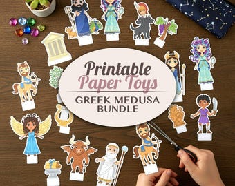Printable Paper Toy Bundle Medusa Diorama | Greek Mythology Craft Activity Cut Outs