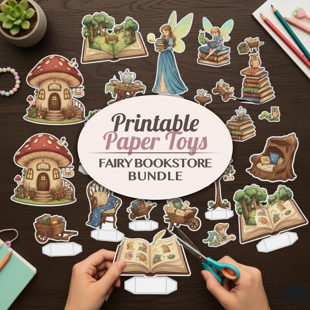 Fairy Bookstore Printable Paper Toy Bundle Magical 3D Book Shop Set fairy-bookstore-printable-paper-toy-bundle-magical-3d-book-shop-set