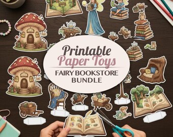 Fairy Bookstore Printable Paper Toy Bundle - Magical 3D Book Shop Set - Enchanted Storytime Craft Activity Diorama Craft