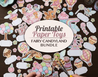 Fairy Candyland Printable Paper Toy Bundle - Magical 3D Candy Shop Set - Enchanted Sweet Activity for Kids Diorama Craft